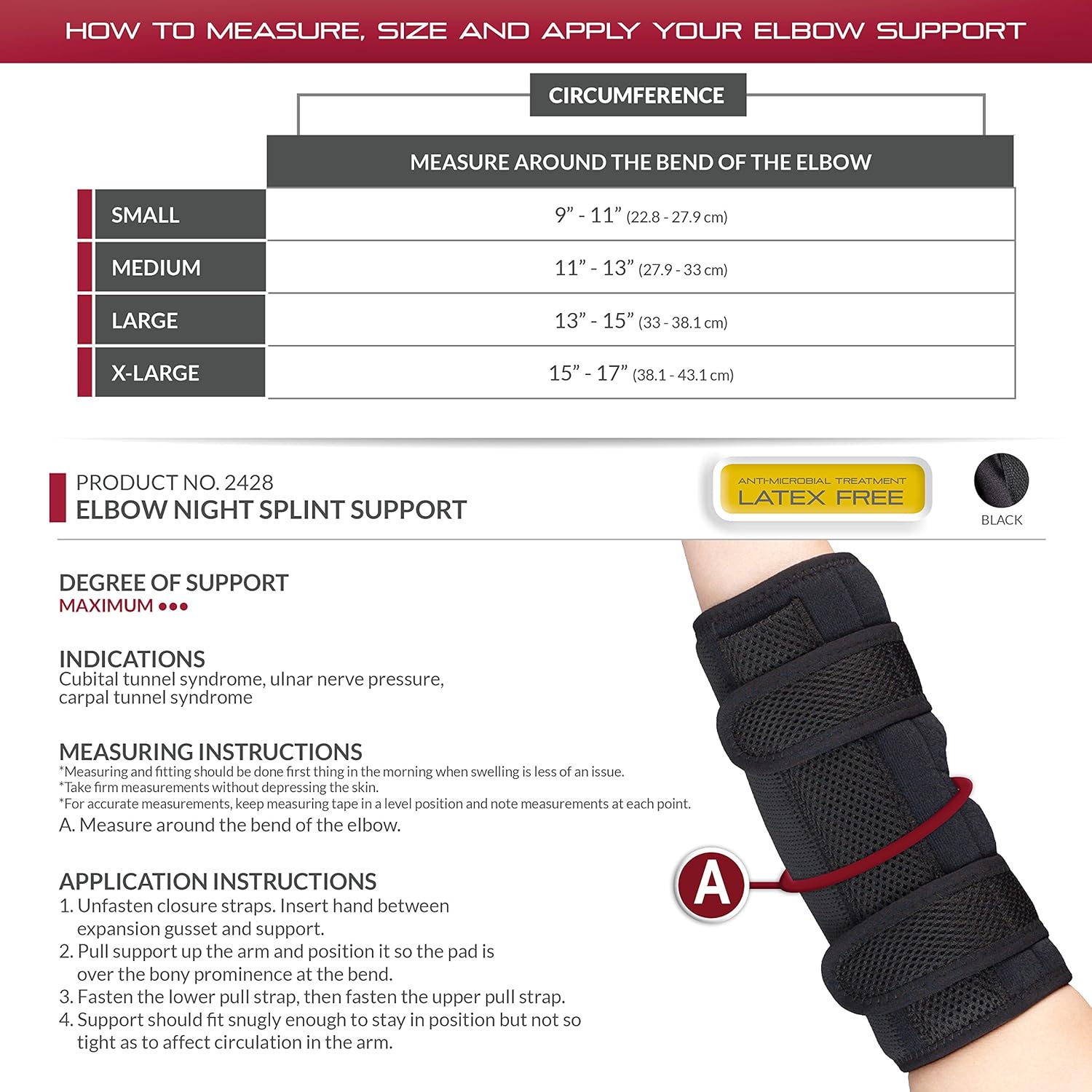 OTC Elbow Splint, Night Splint Immobilizer and Brace Support, Small