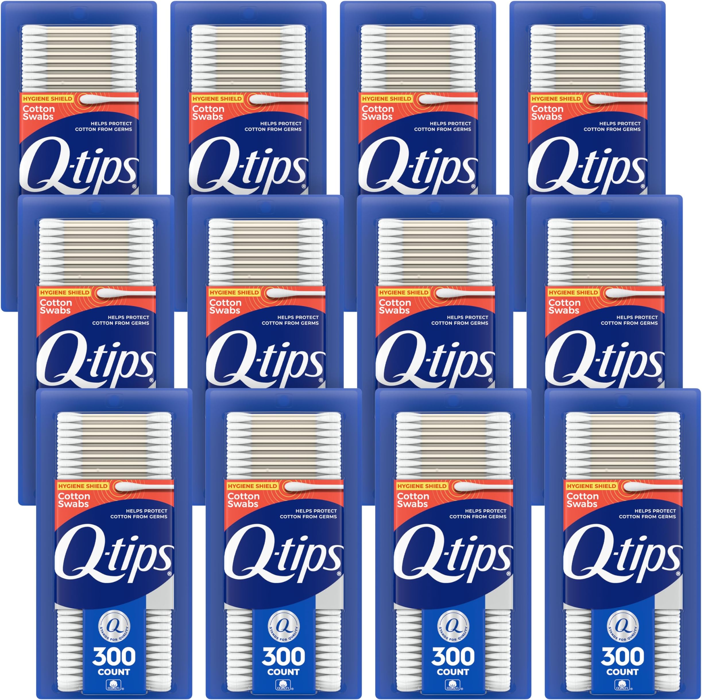 Q-tips Antimicrobial Swabs for Cleaning are Made with 100 Percent Cotton, 300 Count, Pack of 12