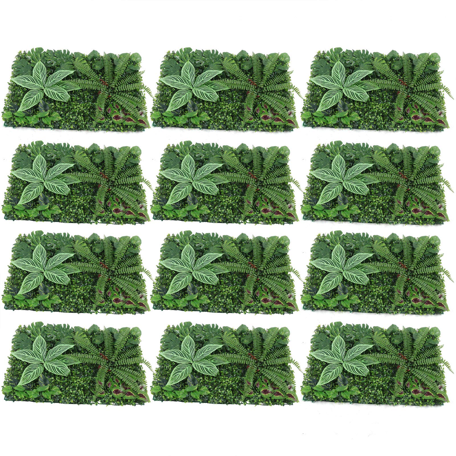 12 Stück Künstliche Pflanzen, 40cm x 60cm Pflanzen Wand, Kunstpflanze Outdoor, Sichtschutz Wanddeko Teppich Rasen, Plastikpflanzen für Zäunen Mauern Terrassen Gärten