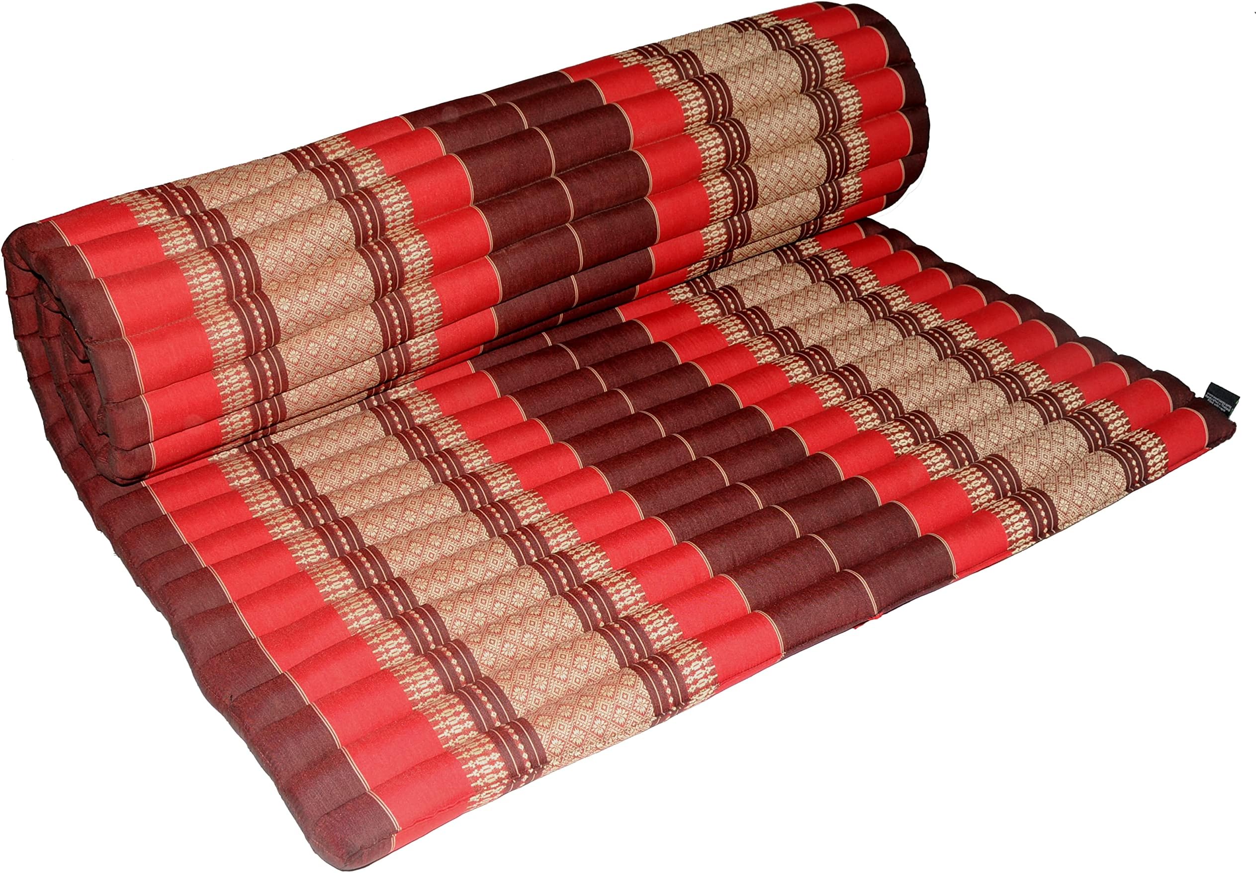 Namesakes UK -Thai Massage Mattress 200 x 105cm - Kapok Filling – Roll up floor mattress - Yoga Mat for relaxation meditation or sleeping – Red Burgandy