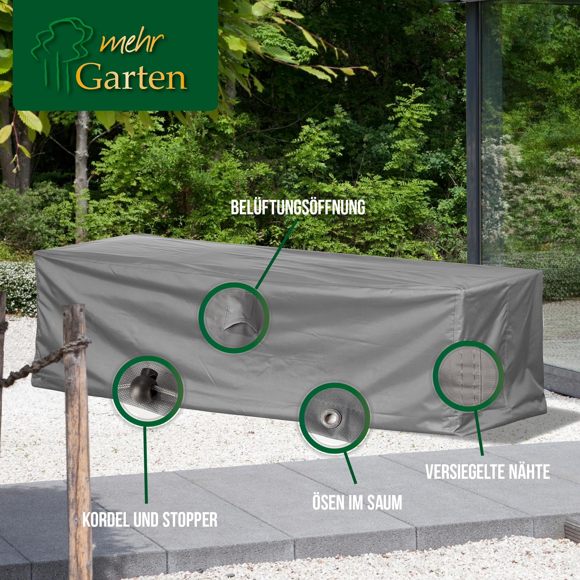 Loungesofa Abdeckung 3 Sitzer, 220x90x80 cm, grau, Oxford 600D Gewebe, Schutzhülle Gartensofa, wasserdicht, UV-beständig und wetterfest