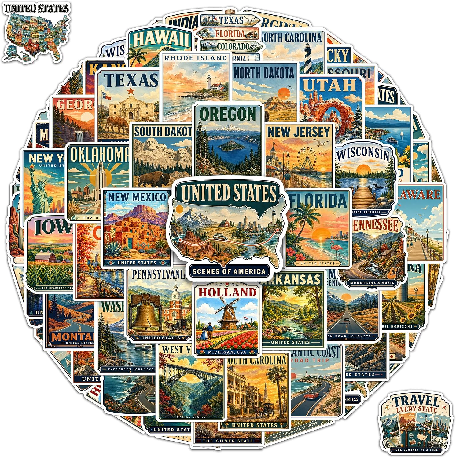 Amazon.com: BETANAS 60 PCS United States Stickers, USA Vintage State ...