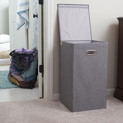 Miniatura 4 de Household Essentials 5620 Cesto de lavandería plegable individual con tapa magnética, color gris
