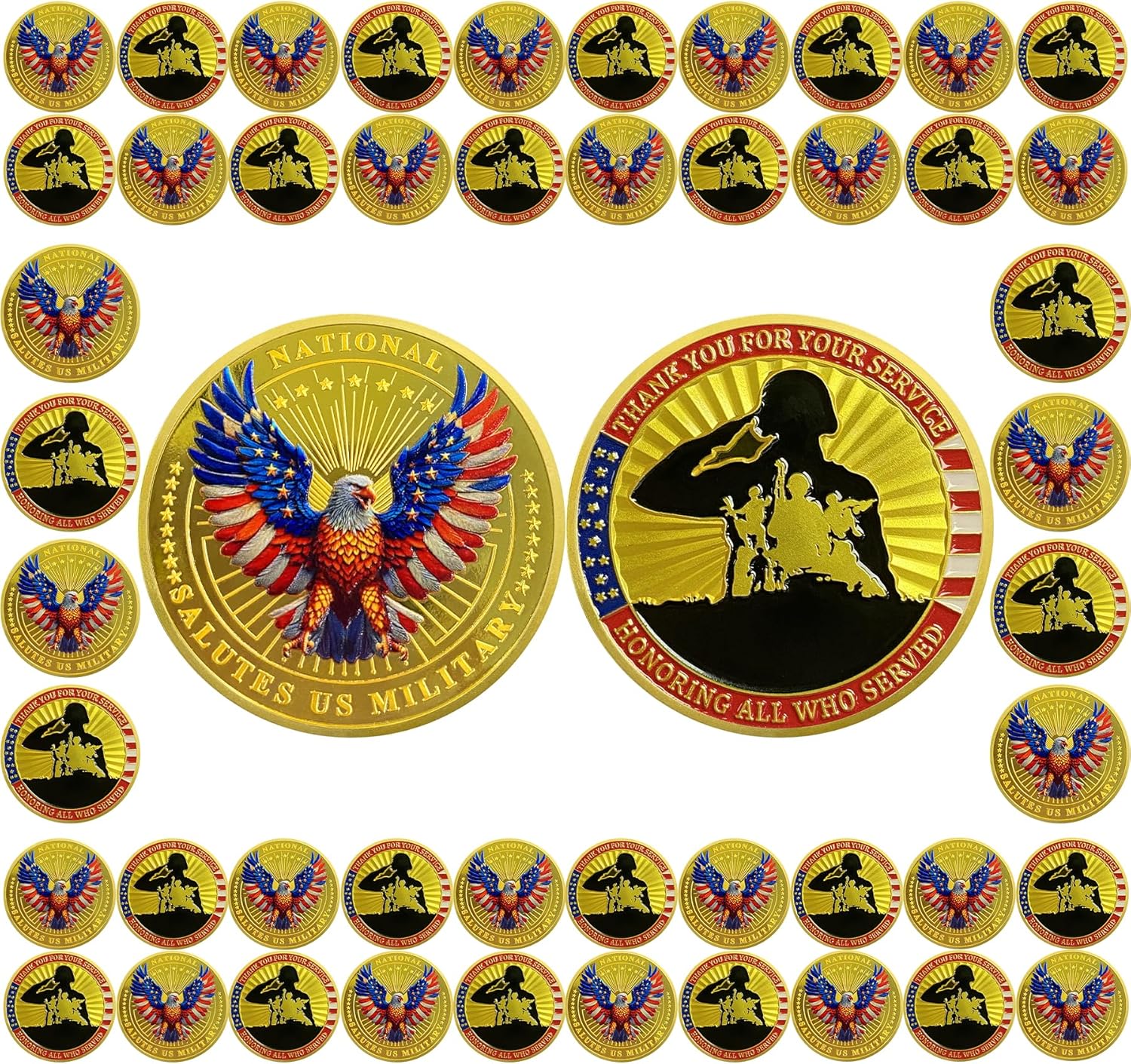 BHealthLife 50 PCS Military Challenge Coin Thank You for Your Service Gifts for Veterans Soldiers - National Salutes US Military