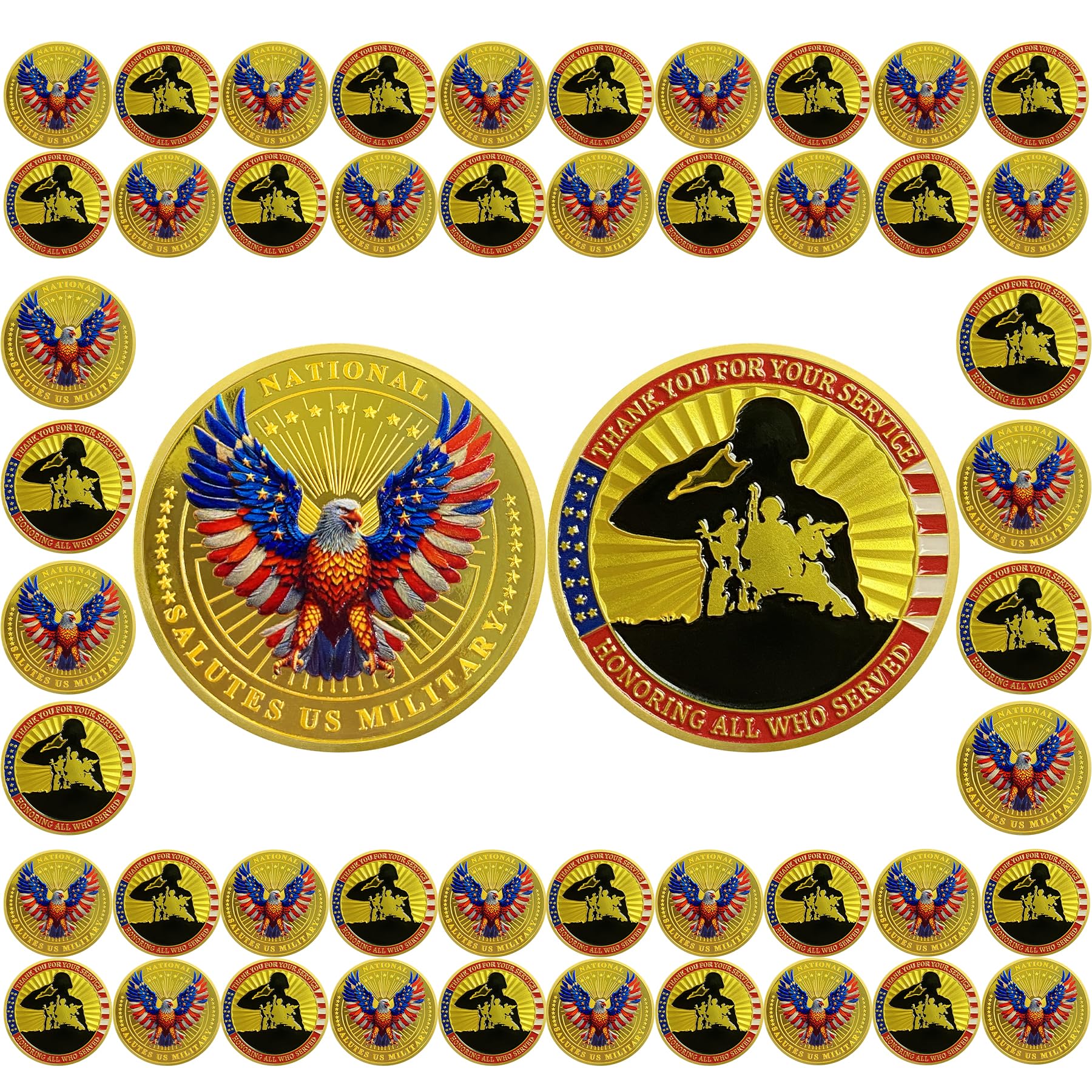 BHealthLife 50 PCS Military Challenge Coin Thank You for Your Service Gifts for Veterans Soldiers - National Salutes US Military
