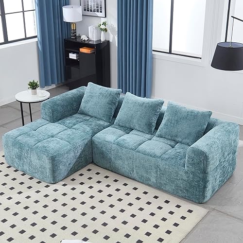 Oversized 2-Piece Left Facing Cloud Sectional Sofa Boucle Chenille Upholstered Corner Couch with Chaise Daybed, L-Shape Floor Sofa&Couch with Throw Pillows for Living Room,No Assembly Required