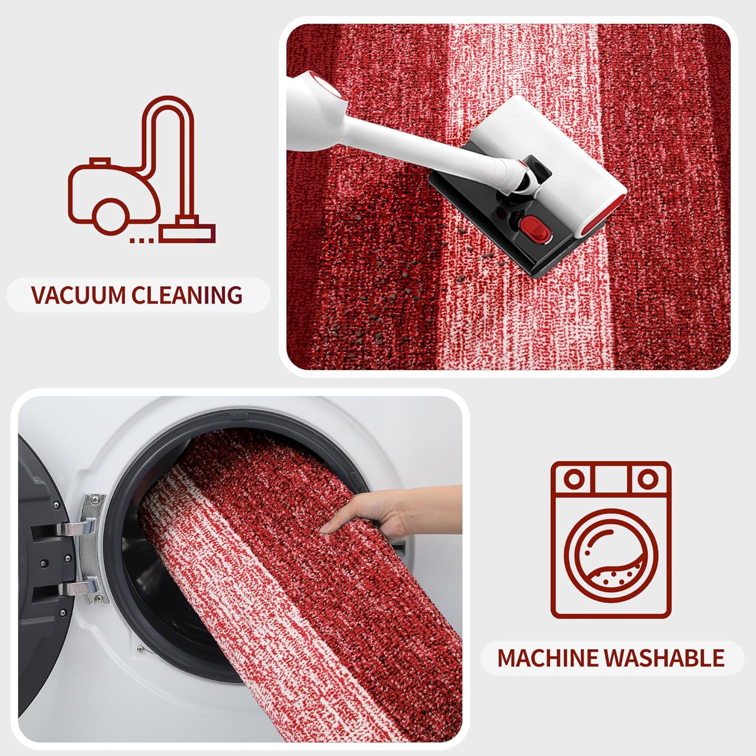 Kitinjoy Indoor Outdoor Door Mat, 30x17 Non-Slip Absorbent Dirt Trapper, Low-Profile Washable Inside Entrance Front Floor Mat, Sturdy Soft Entry Doormats for Entryway, Burgundy - Image 5