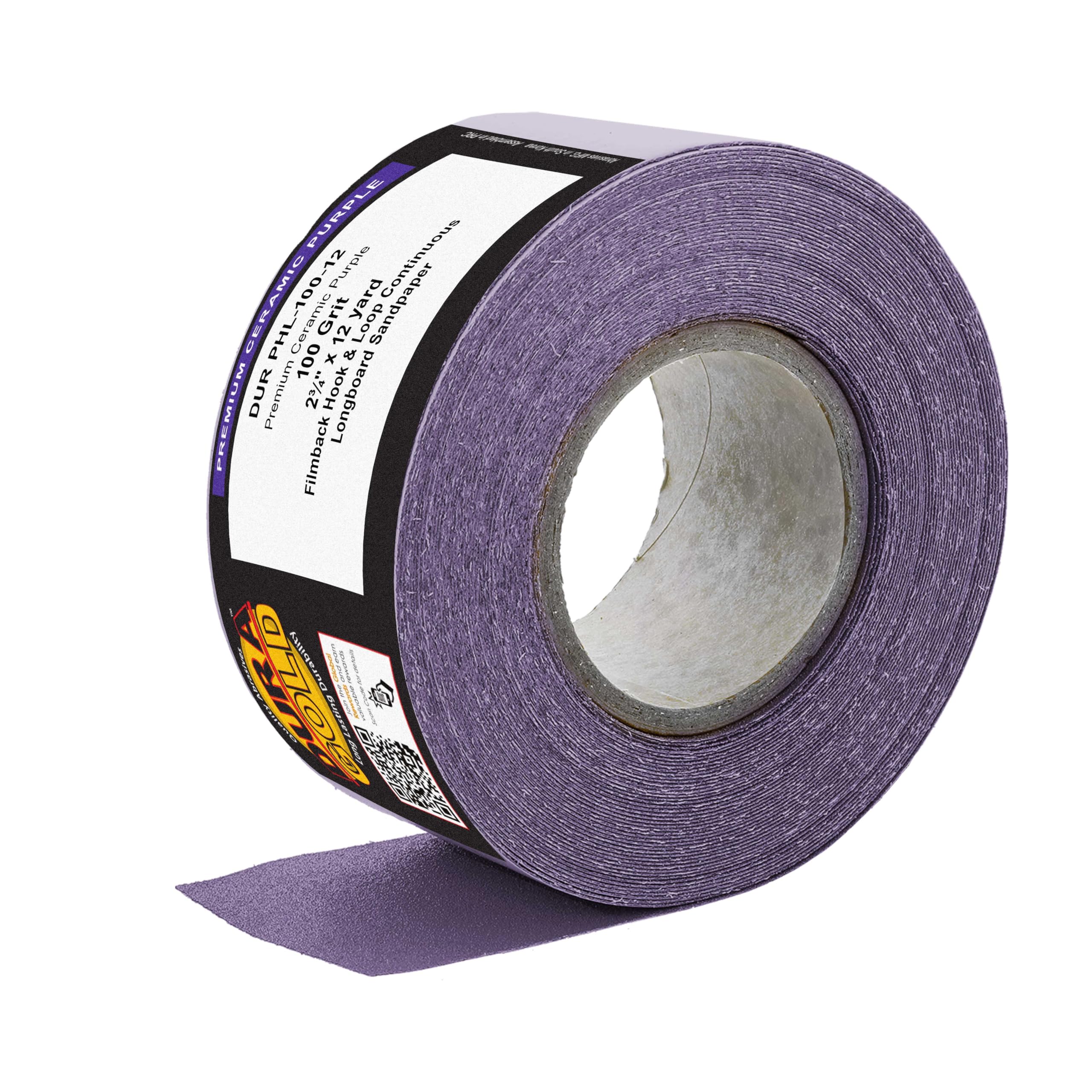 Dura-Gold Papel de lija de cerámica de grano 100 de alta calidad, rollo continuo de 12 yardas de ancho, respaldo de gancho y bucle para lijadoras largas de lima de aire y carpintería, bloques de
