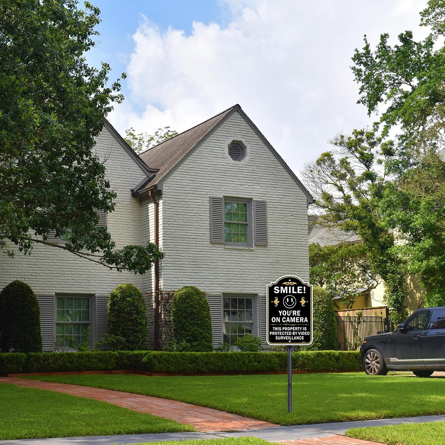 "SMILE! YOU'RE ON CAMERA" Security Sign 2-Pack (12×8 Inches) with 35-Inch Stands - Fun Surveillance Warning for Home & Business
