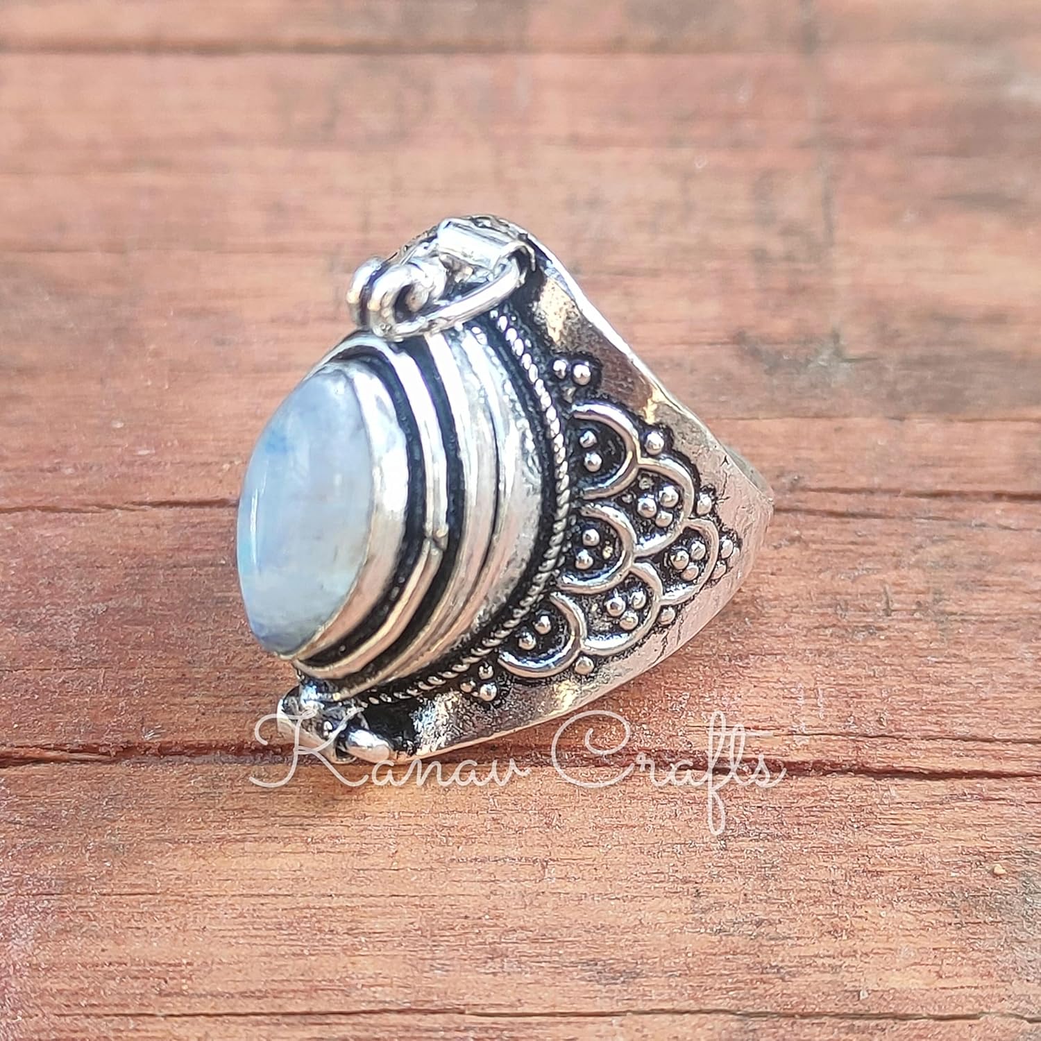 Halloween Day Gift, Natural Rainbow Moonstone Ring, Poison Box Ring, Marquise ~ Gemstone Ring, June Birthstone Ring, Openable Poison Ring, Poison Ring, Locket Ring, Blue Flash Ring