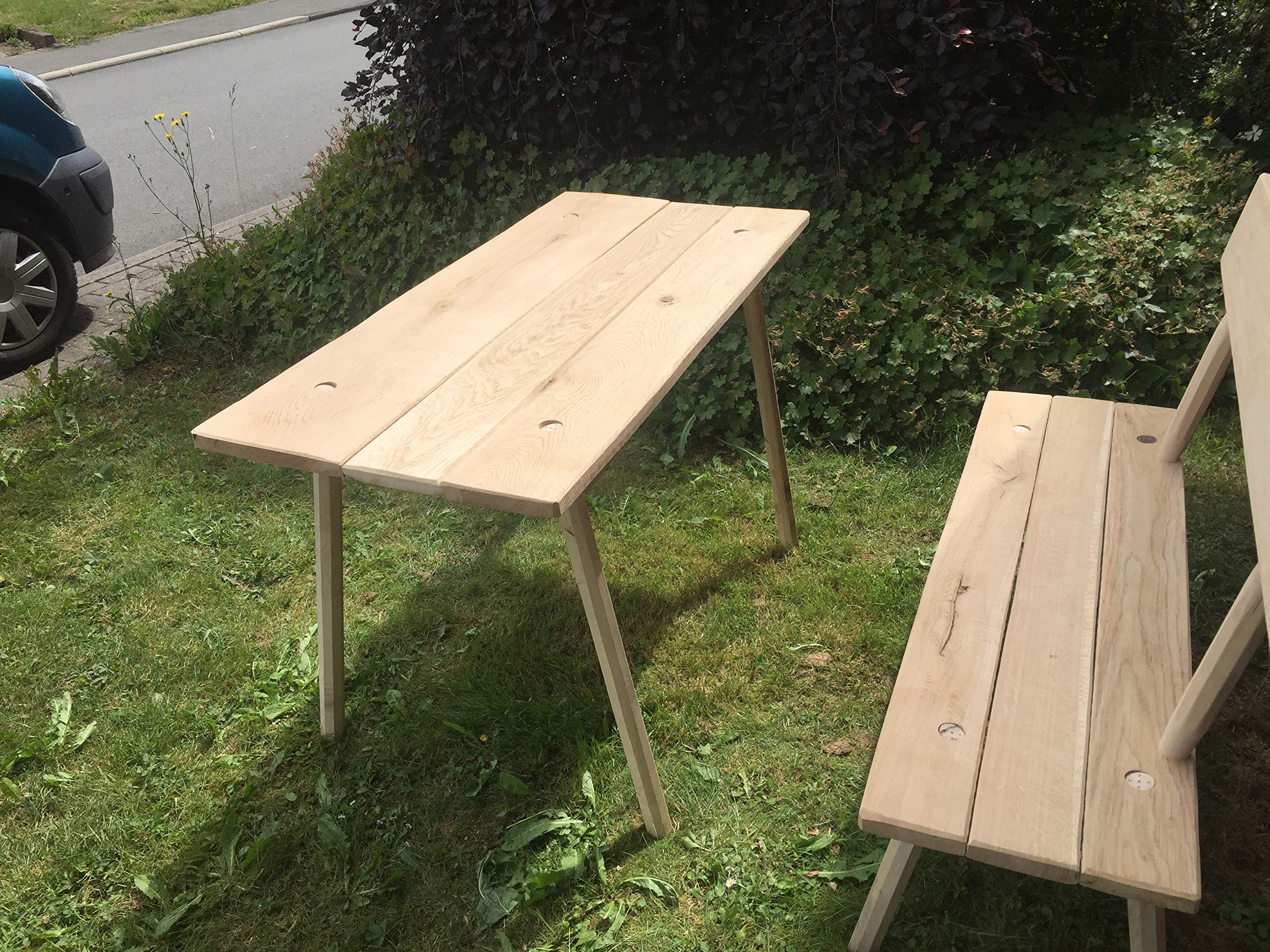 Mittelalterlicher Steck- Tisch, Kanten gerade, Flächen aus Eichenholz 25-30 mm ca L 115cm mit B 50cm H 75cm 8-kantigen Beinen für Larp, Reenactor, Tavernenbestuhlung