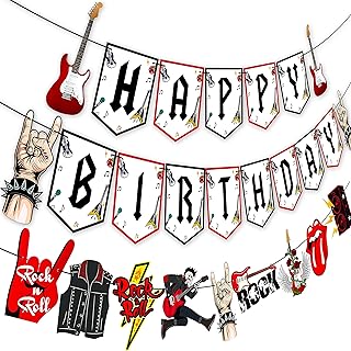 Rock and Roll Birthday Banner 3Pcs One Rocks Party Banners Rock Music Birthday Party Decoration Rock Party Hanging Cutout Banners for Rock and Roll Baby Shower Supplies