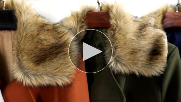 PASLTER Men's Winter Trench Overcoat Removable Faux Fur
