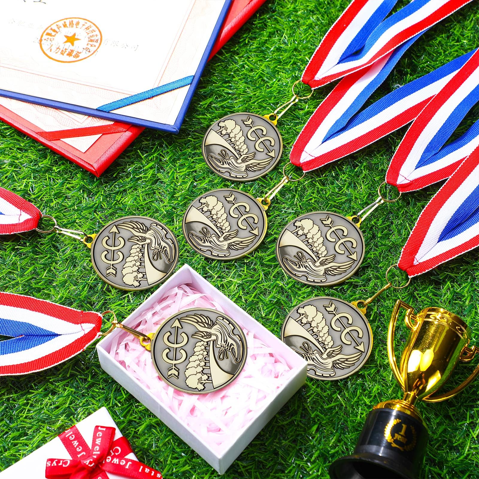 Remuuly 30/60/100 Stück Cross-Country-Medaillen, 5,1 cm, Gold-Trophäe, Auszeichnung, Metall, Erster Platz mit Halsbändern, Preisgeschenk für Langlauf-Turniere, Sportwettbewerbe, Team, Erwachsene (30