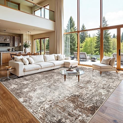 BYYVOO 12x12 Square Living Room Rug Brown Beige