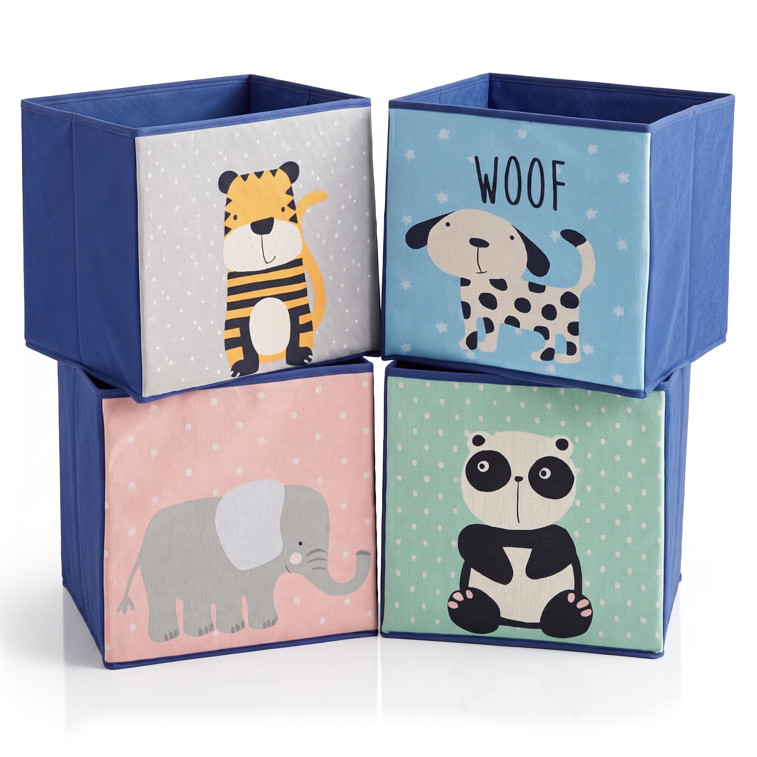 The Magic Toy Shop Set of 4 Cube Storage Boxes with Animal Designs, 30cm