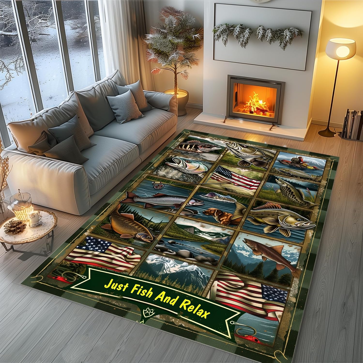 Amazon.com: Owingus Design Fishing Rug, Rustic Fishing Theme Rugs ...