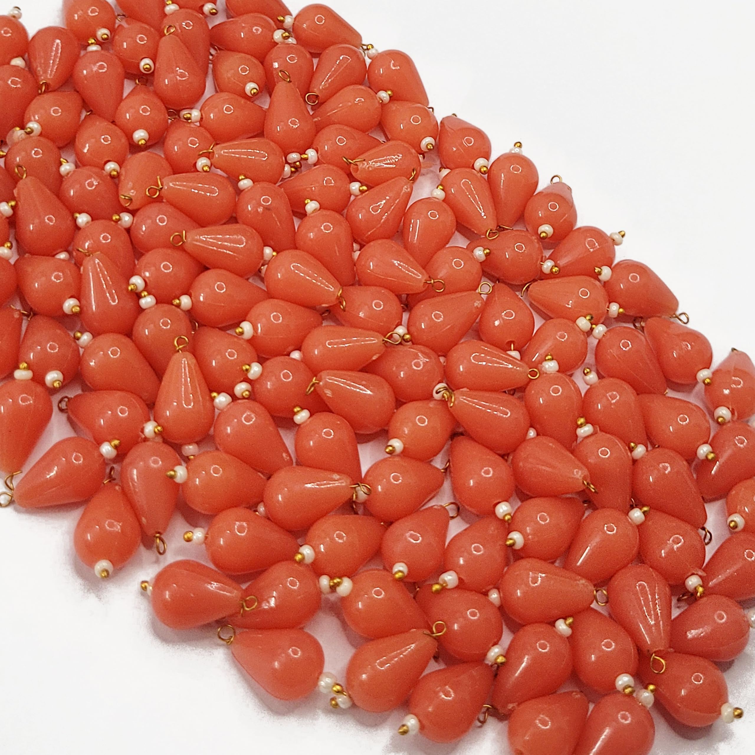 INDIKONB Teardrop Shape Lariya Beads for Blouse, Embroidery Saree – 100 Pcs Drop Plastic Hanging Beads for Blouse Work, Embroidery, Aari Work, Saree Kuchu, Jewelry Making Materials (Orange)-image-17