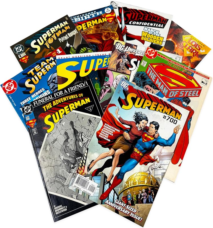 DC Superman Ultimate Comic Book Value Set de regalo - 10 cómics diferentes de Superman Only - Apto para niños y adultos sin duplicados ni contenido inapropiado - Paquete de vacaciones para fanáticos de películas, novelas gráficas y superhéroes