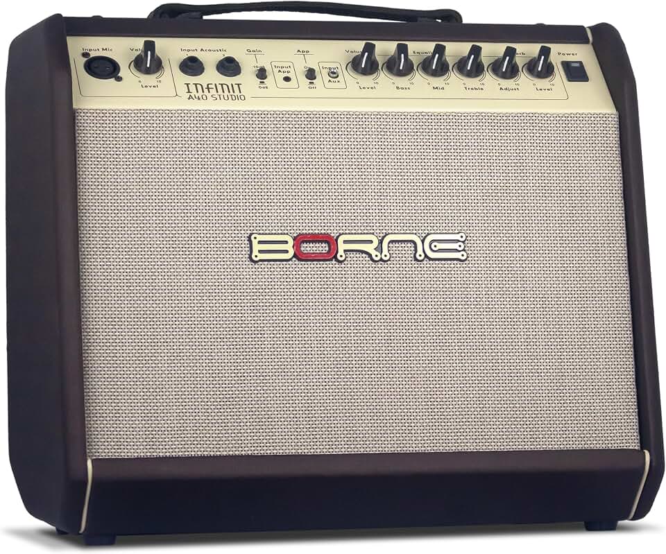 Cubo Amplificador Borne Para Violão Infinit A40 Studio Conexão App Reverb 1x8 40W Ent Mic Balanceado