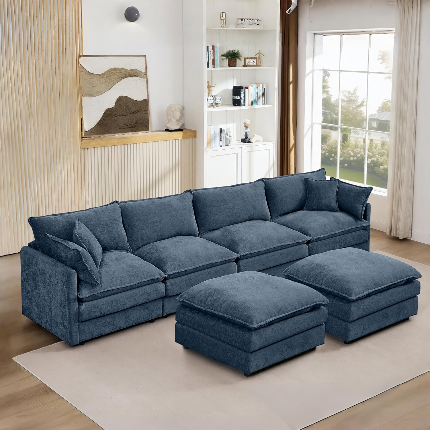Eafurn 130.71" Oversized Reversible Modular Sectional Sofa Couch with 2 Ottomans - Deep Seat Chenille Modern U Shaped Sofa with Thickness Cushions and Pillows for Living Room, Bedroom | Deep Seat, Easy Assembly, 2-layer Cushions, DIY Combination