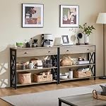 Yaheetech Console Table with Drawer and Open Shelves 100 cm L Gray | Vintage Wooden Narrow Entryway Table with Stable Metal Support for Living Room, Hallway