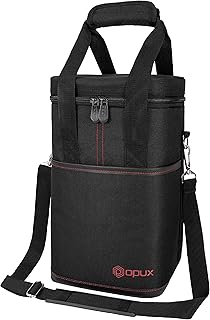 Opux 4ボトル断熱ワインクーラーバッグ - 漏れ防止パッド入りポータブルワインボトルキャリア 旅行 ピクニック BYOBギフト用 (ブラック)