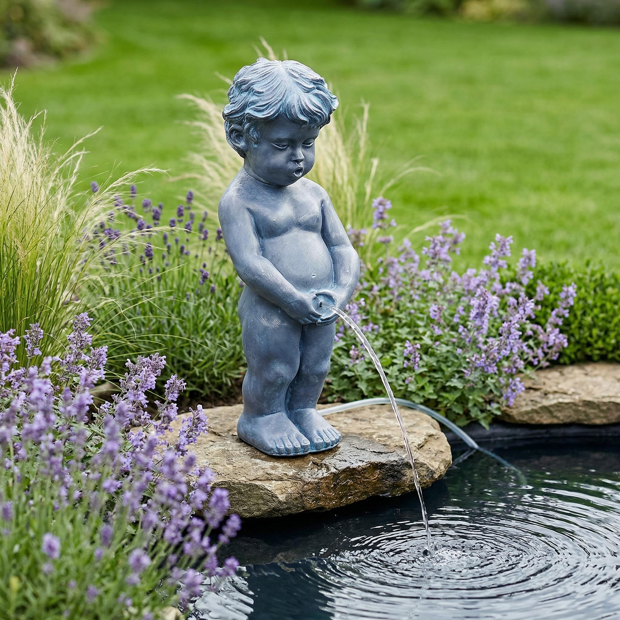 Solar Wasserspeier Junge klassisch groß Wasserspiel Teichdeko Gartenfigur Brunnen Springbrunnen Solarbrunnen (53 cm)