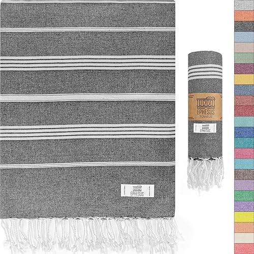 EPHESUS TOWELS Toalla de playa turca de algodón turco, 39 x 71 pulgadas, de gran tamaño, toalla turca para playa, baño, piscina, gimnasio, yoga,