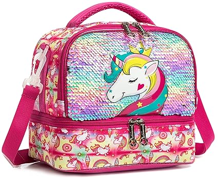 Kid Insulated Lunch Bag Two compartments Cooler Bento Bag for Boys and Girls with Adjustable Strap Travel Lunch Tote