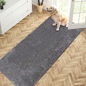 PURRUGS Dirt Trapping Door Mat 31.5" x 70", Non-Slip Machine Washable Entry Rug, Shoe Scraper, Dog Doormat, Super Absorbent Welcome Mat for Front & Back Door, Muddy Shoes & Paws, Light Grey-Dark Grey