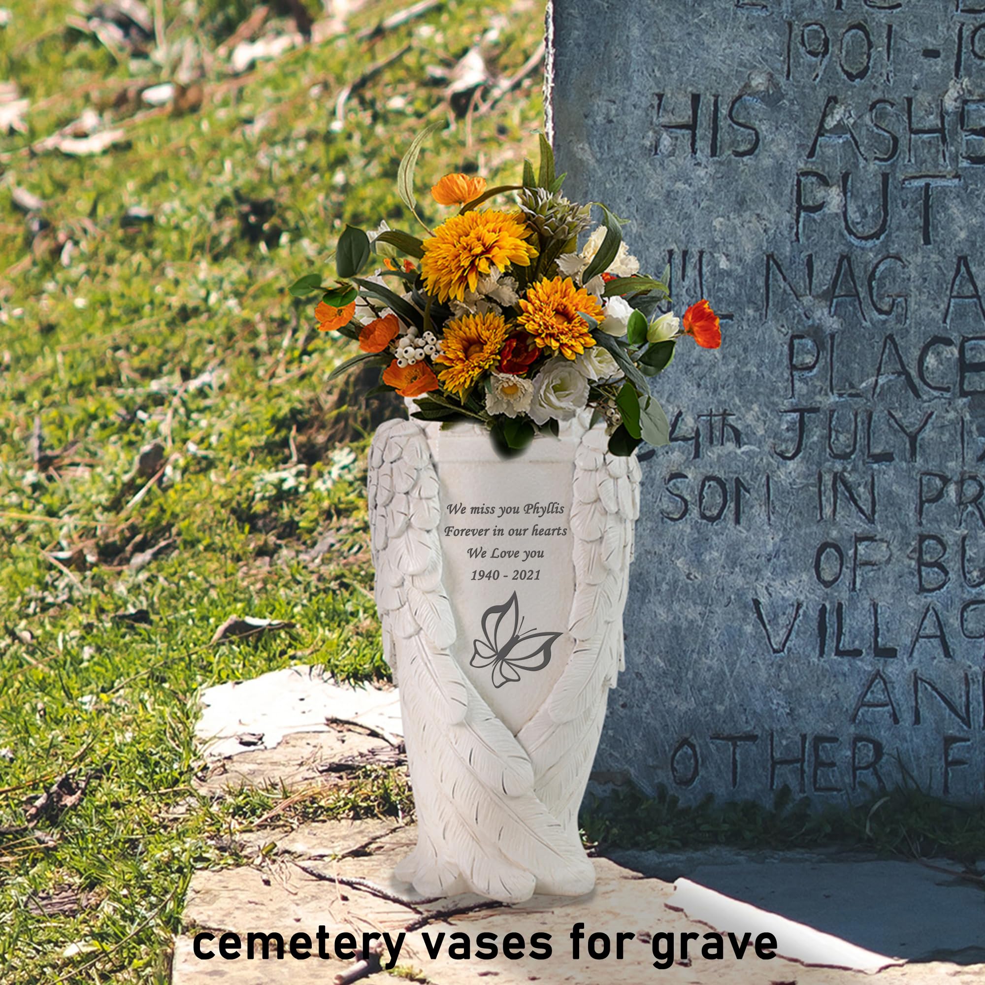 Memorial Graveside Flower Vase With Spike Robin Image - Special Mum And Dad