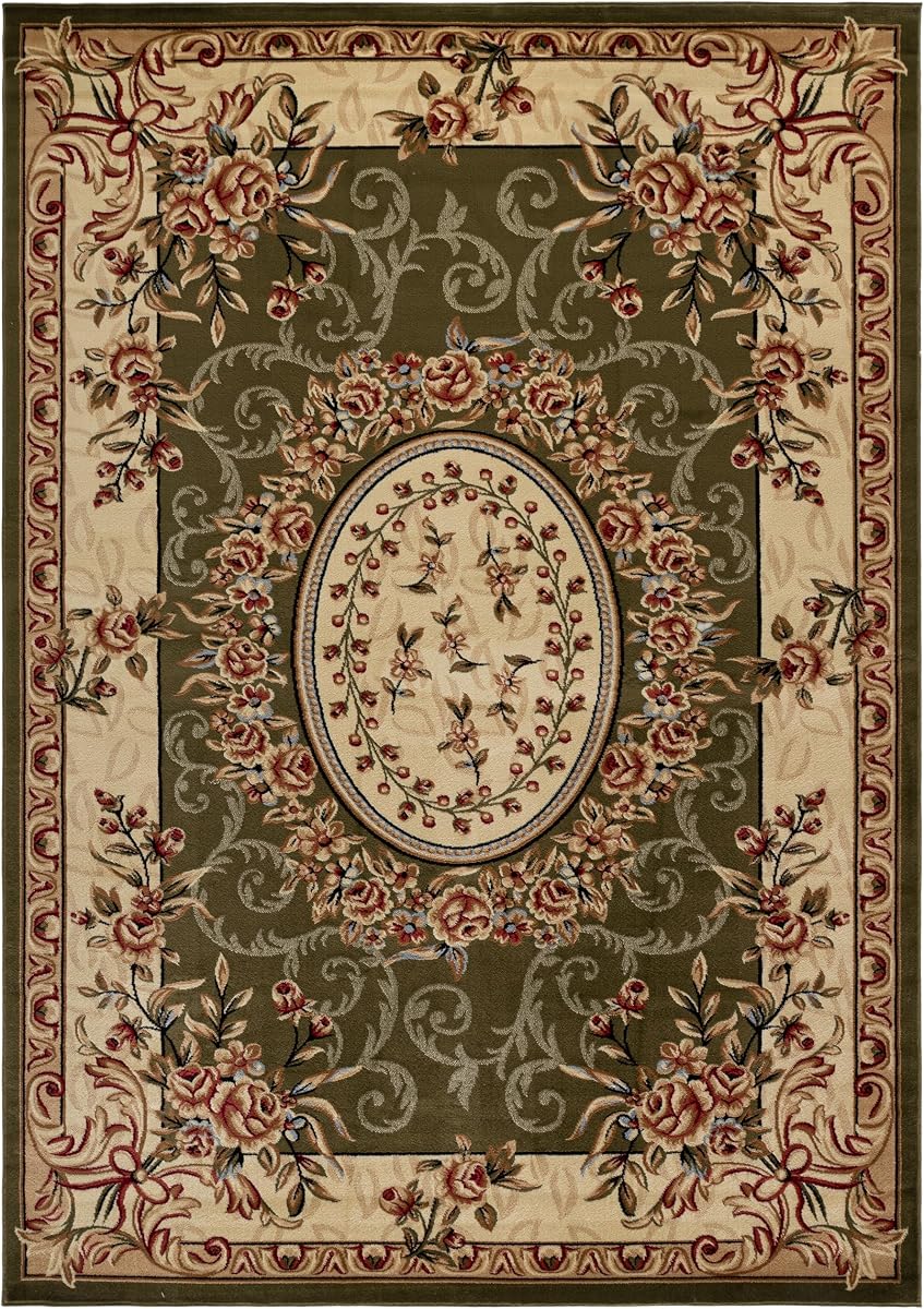 SAFAVIEH Lyndhurst Collection Area Rug - 9' x 12', Sage & Ivory, Traditional European Medallion Design, Non-Shedding & Easy Care, Ideal for High Traffic Areas in Living Room, Bedroom (LNH328B)