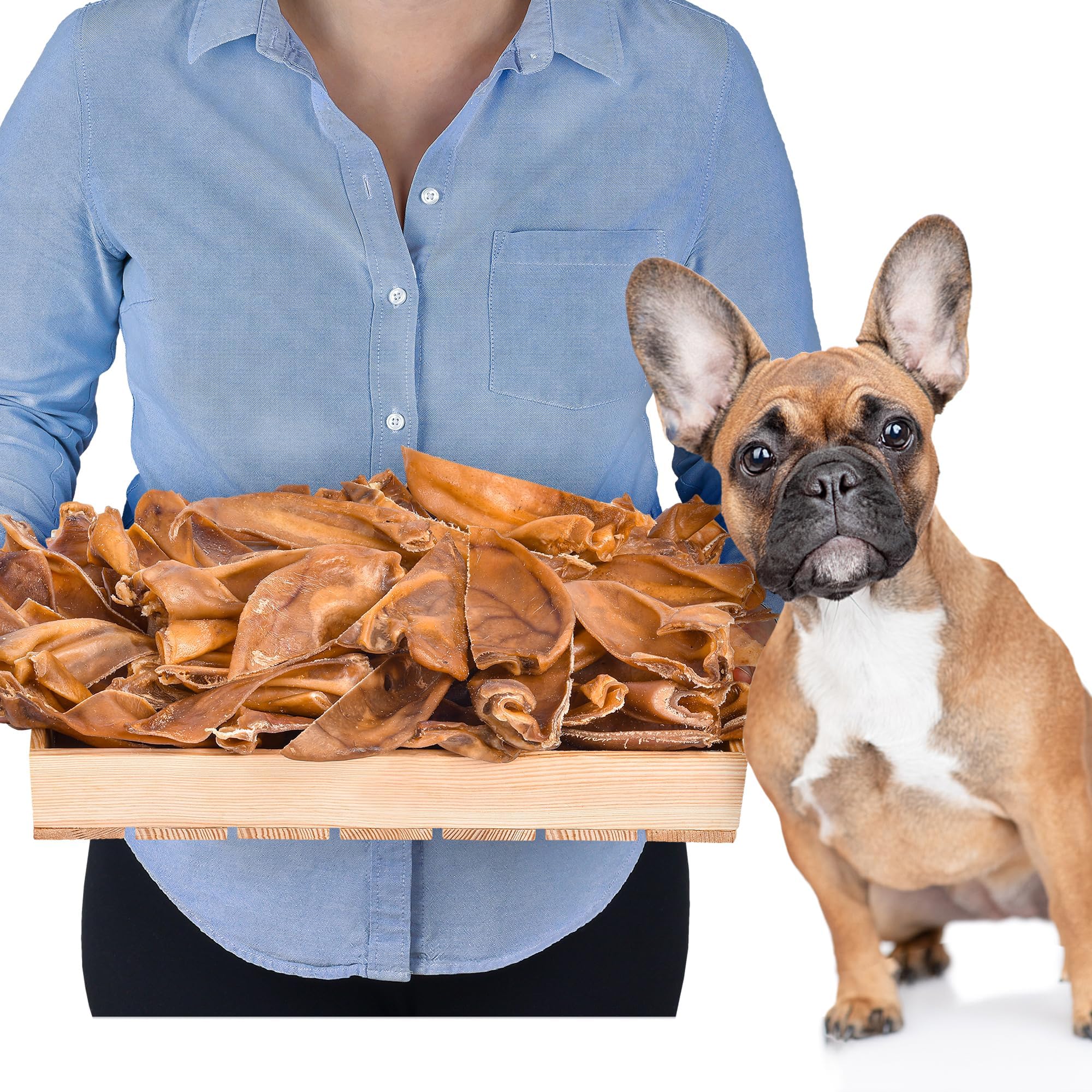 Lovely Dog Lot de 50 demi-oreilles de porc pour chiens (1 kg) - Friandises à mâcher naturelles en porc - Sans céréales et séchées à l'air - Plaisir à mâcher durable - Snack sain pour toutes les races