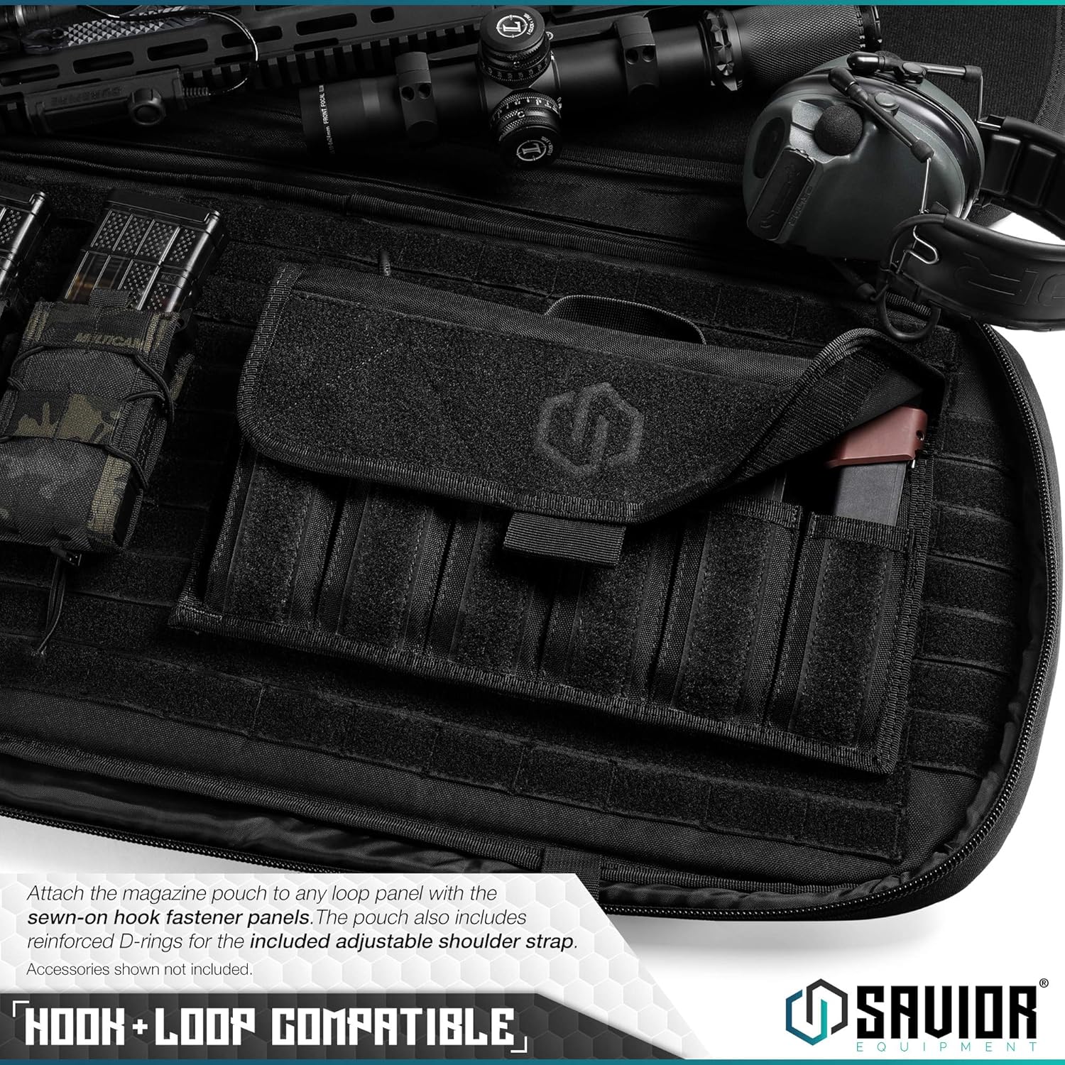 Savior Equipment Tactical Pistol Magazine Storage Pouch w/Hook-N-Loop Cover Panel - Shoulder Strap Included, Reinforced D-Rings, Fits Most Single Double Stack 9mm .40 .45 Mags Holster, 6 Slots : Sports & Outdoors