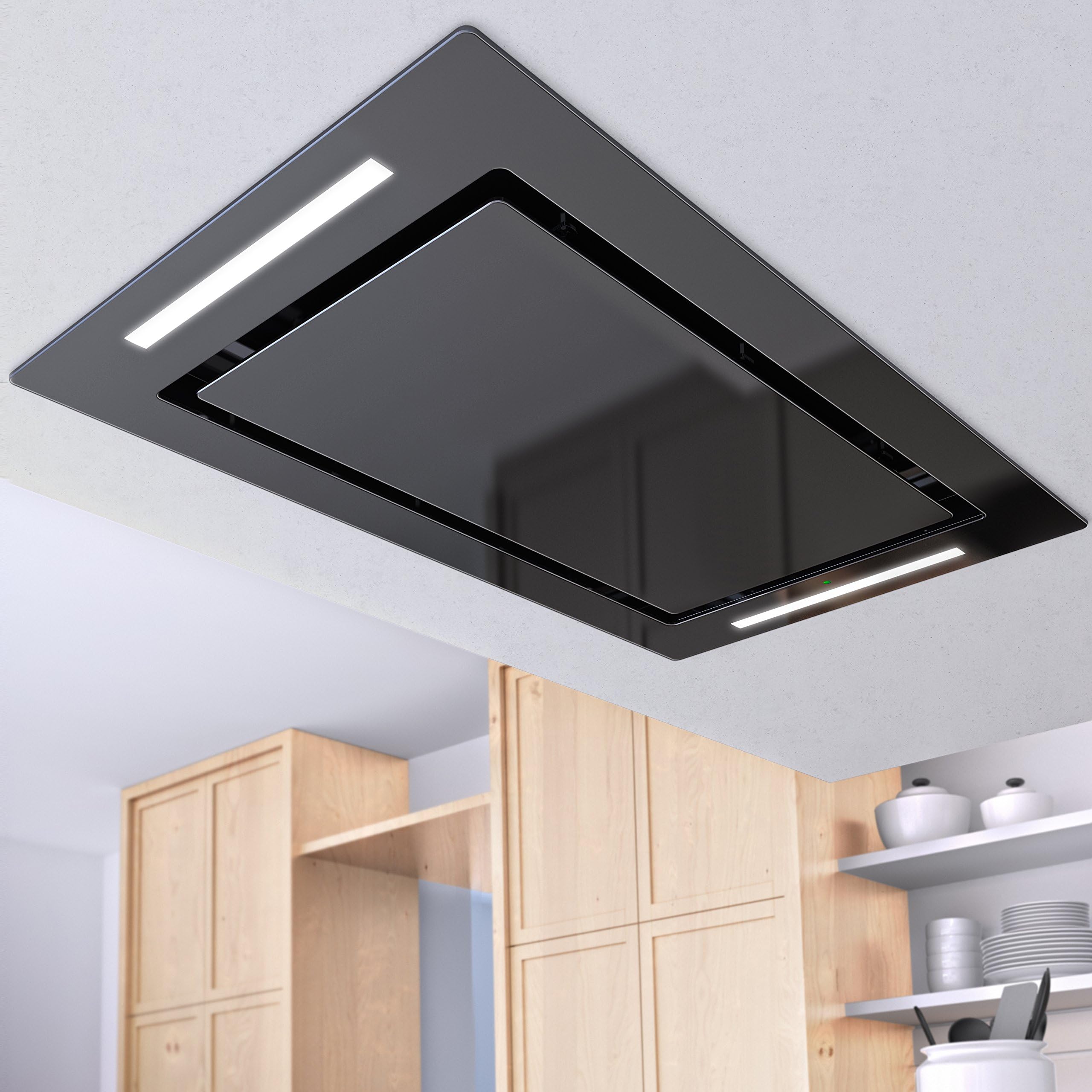 Bielmeier V875140 Ceiling Extractor Cooker Hood, 100 cm, Glass Black [Energy Class A+]