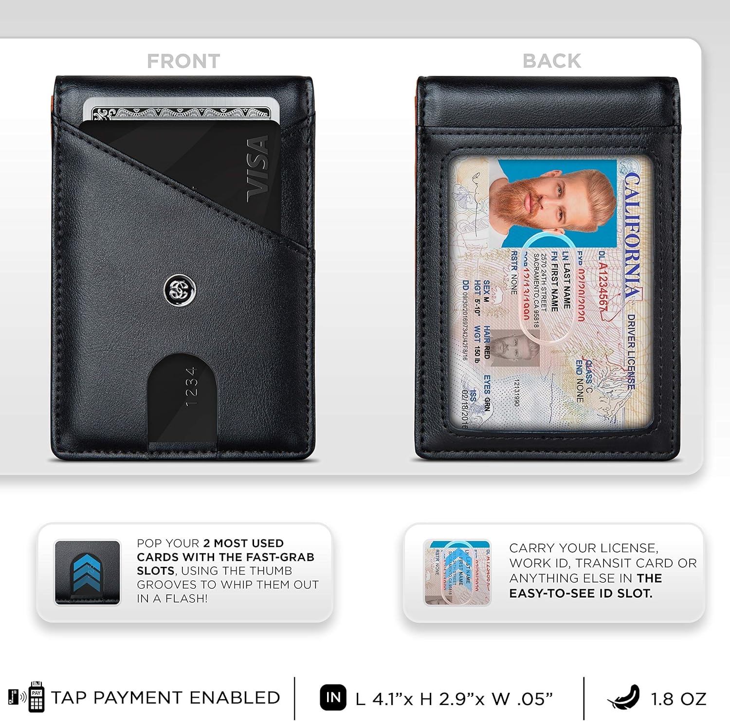 Miniatura 5 de Leather Mens Wallet Minimalist Wallet Credit Card Holder with Money Clip and RFID Wallet Protection Slim Wallets Men Gifts