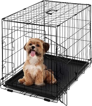 CAPHAUS Foldable Dog Crate Wire Metal Dog Kennel w/Leak-Proof Pan & Protecting Feet & Divider Panel, Single or Double Door, Small, Medium & Large Indoor Wire Cage, 24 w/Single Door