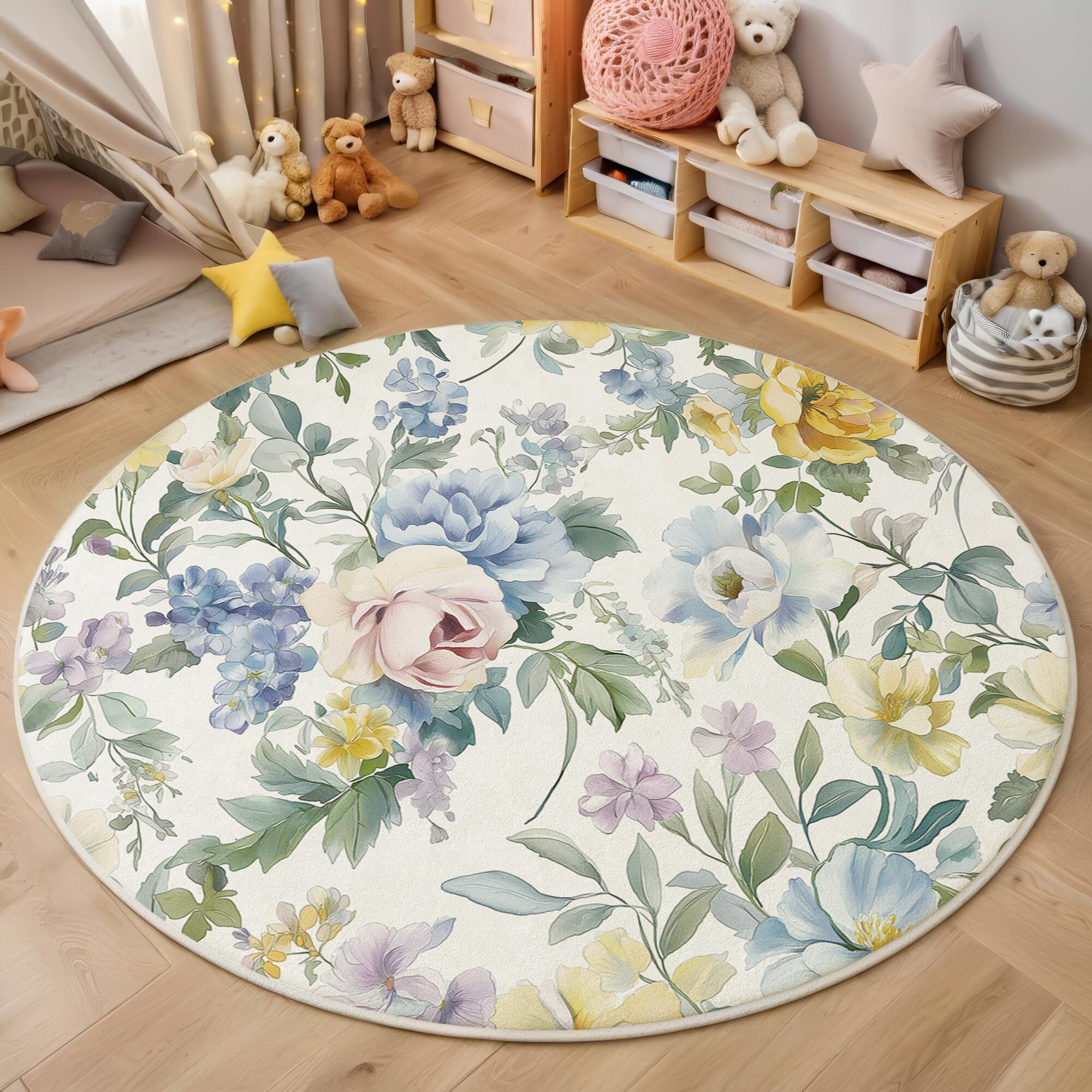 Alfombra redonda de 120cm hojas de rosa 3D para salón dormitorio cocina y comedor exterior