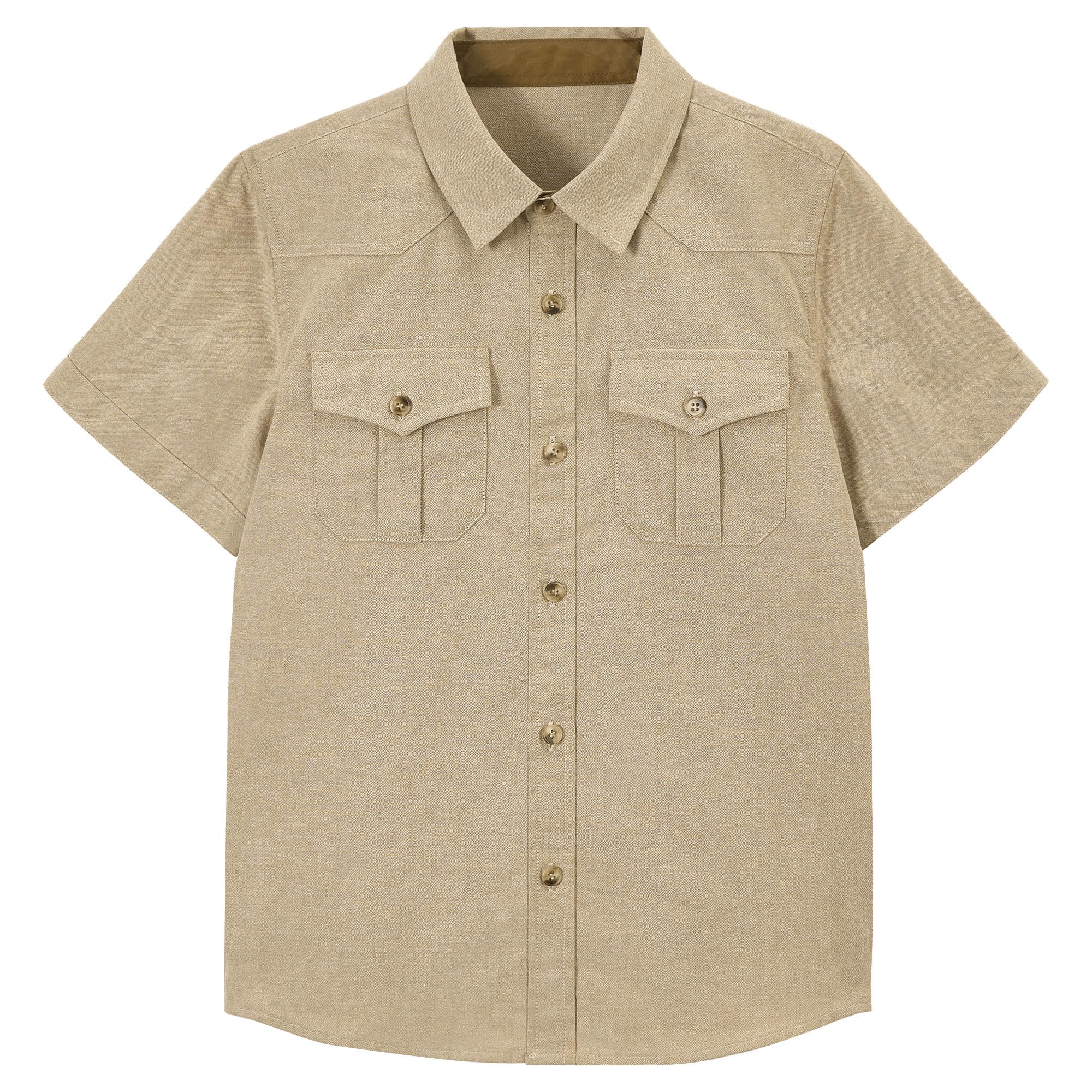 Rolanko Camicia a Maniche Corte per Ragazzi Button Down Camicia da Uniforme Scolastica con Colletto e Tasche