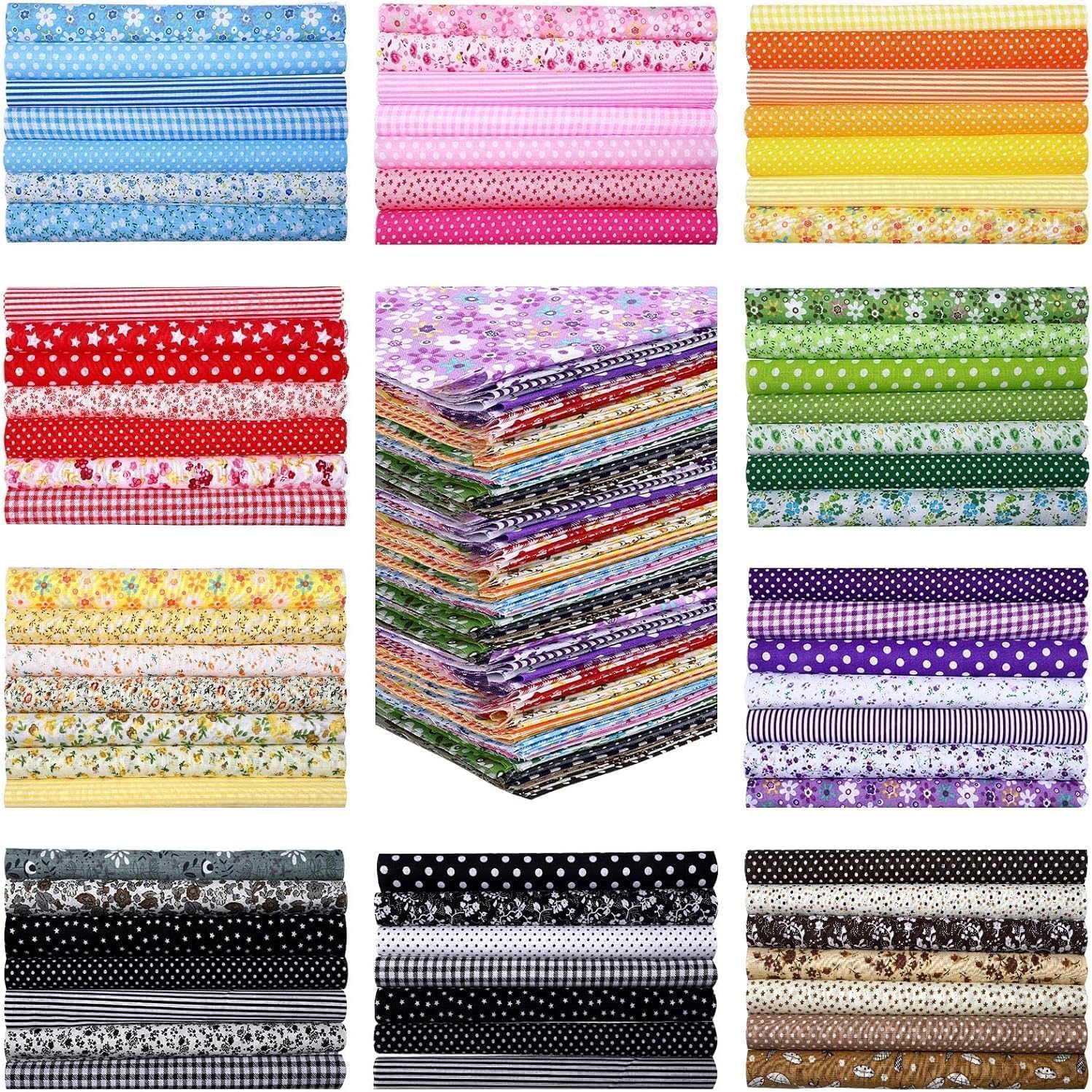70Pcs 10x10 Inch Cotton Fabric, Multicolour Square Patchwork Fabrics Square Patchwork Quilting Fabric Bundles for DIY Crafts (Thanksgiving)