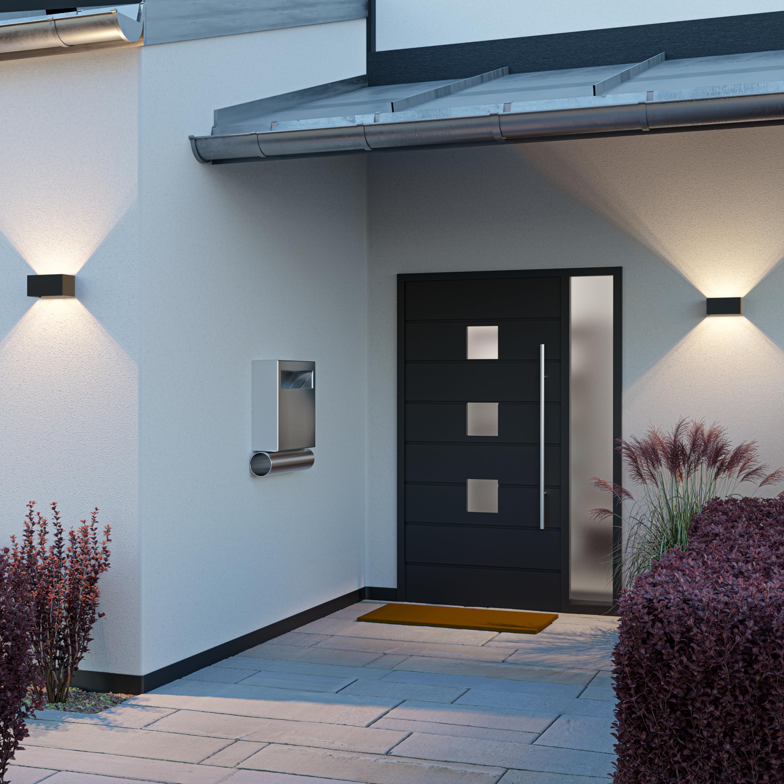 ledscom.de 2x Wandleuchte CUBEL, Dämmerungssensor, Bewegungmelder für außen, IP65, Up-/Downlight, schwarz, rechteckig, inkl. 2 LED Lampen, je 4,1 W, 501lm, warmweiß