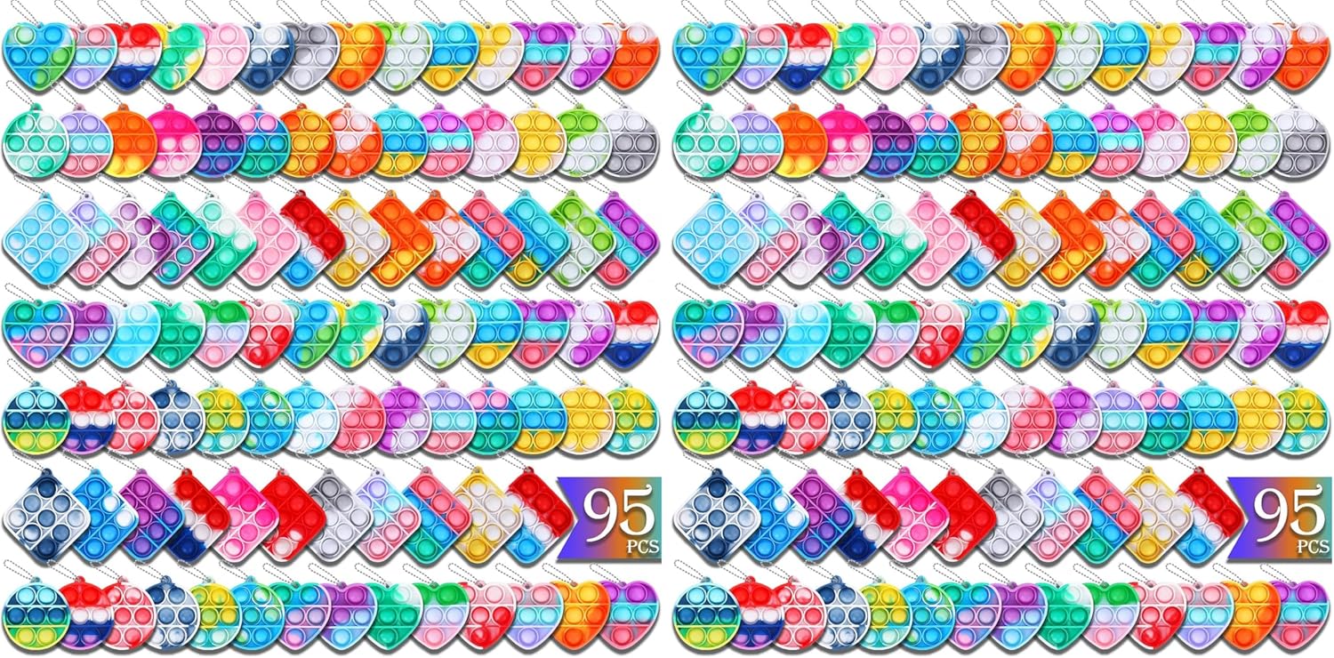 Arme 95Pcs Pop Fidget Toys，Party Favors Toddler Toys Pop Fidget Keychain Mini Fidget Toys Bulk Sensory Toys Stress Toy, Party Fidget Pack Popper Toy Gift for Girls Boys (Pack of 2)