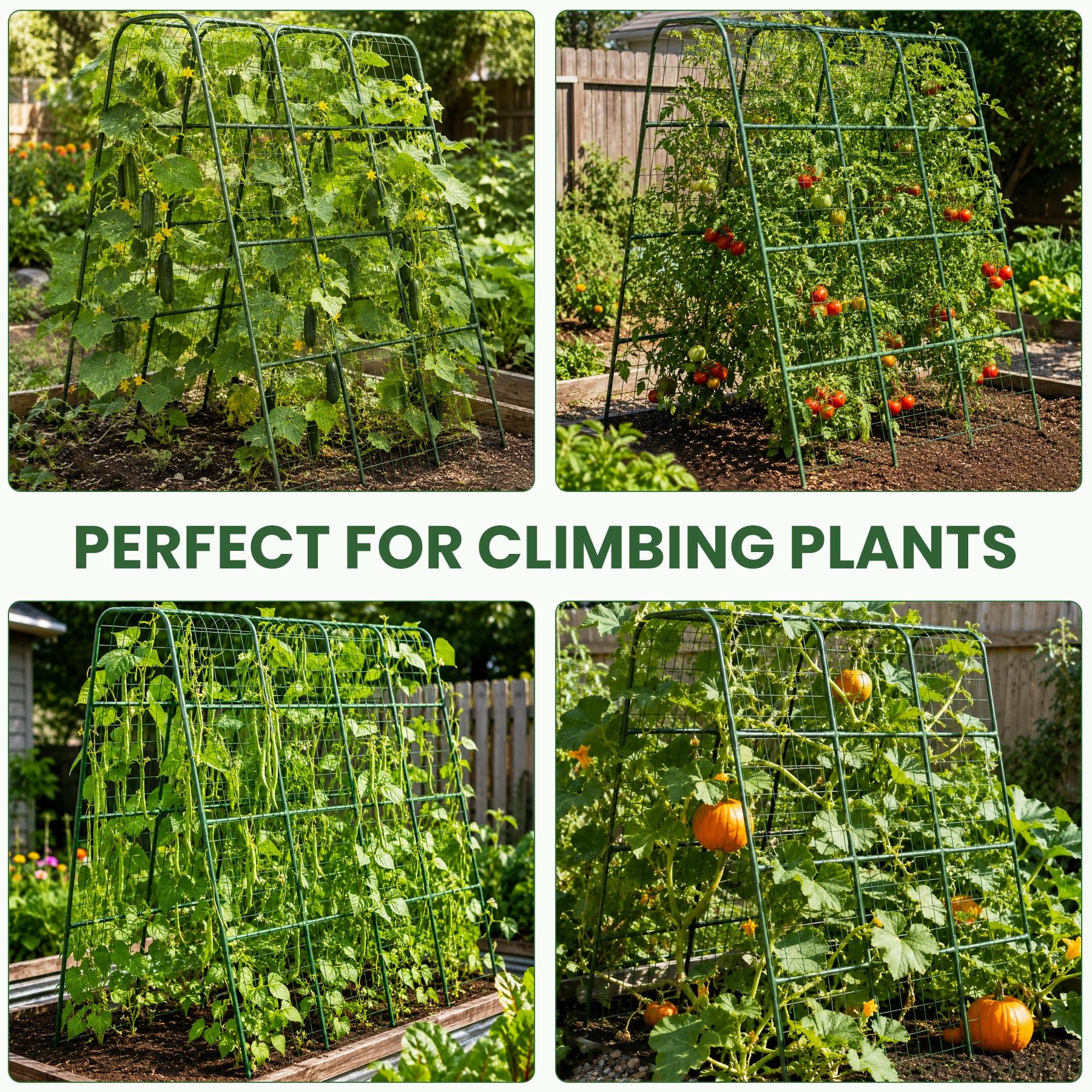 160 cm hohes Garten-Rankgitter für Kletterpflanzen, 16 mm robuster Metallrahmen, Gurkenspalier mit Netz, 20 Pflanzenclips, einfache Montage, Gemüsespalier für Tomaten, Bohnen, Erbsen, Hochbeet