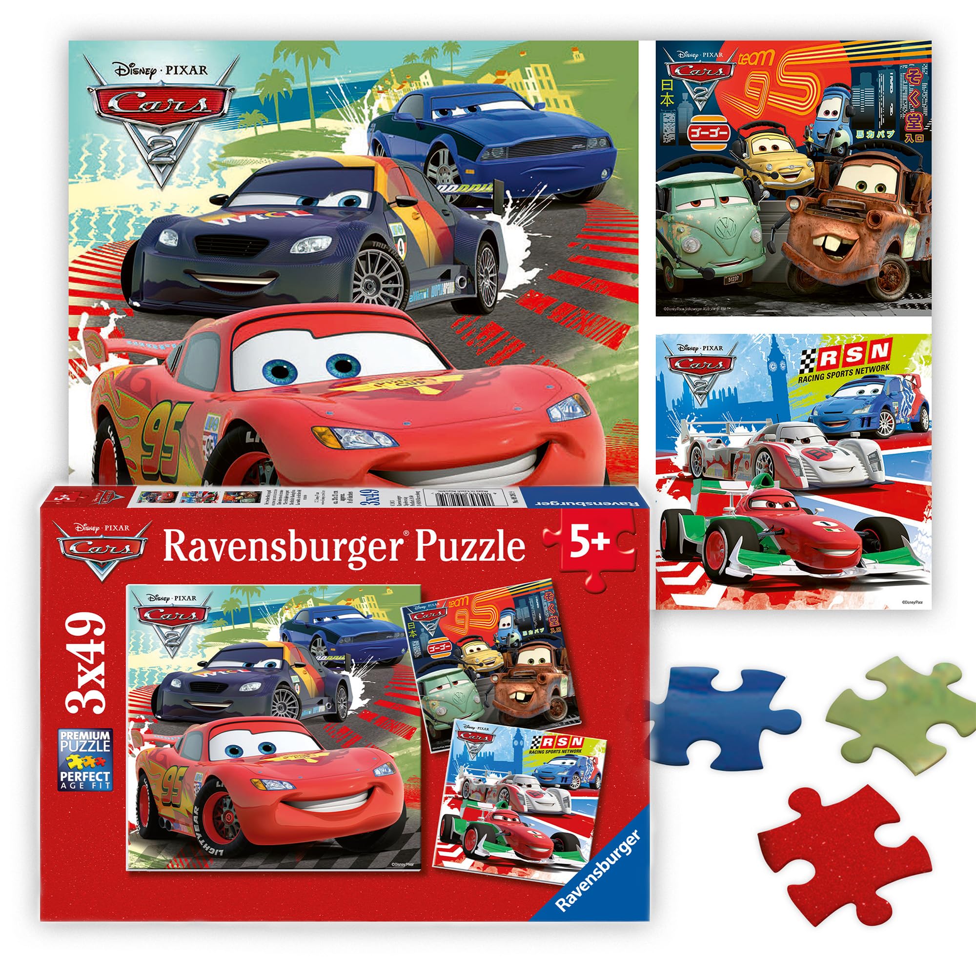 Ravensburger Disney Cars: 3 x 49-Piece Jigsaw Puzzles for Kids – Every Piece Unique, Perfect Fit Components