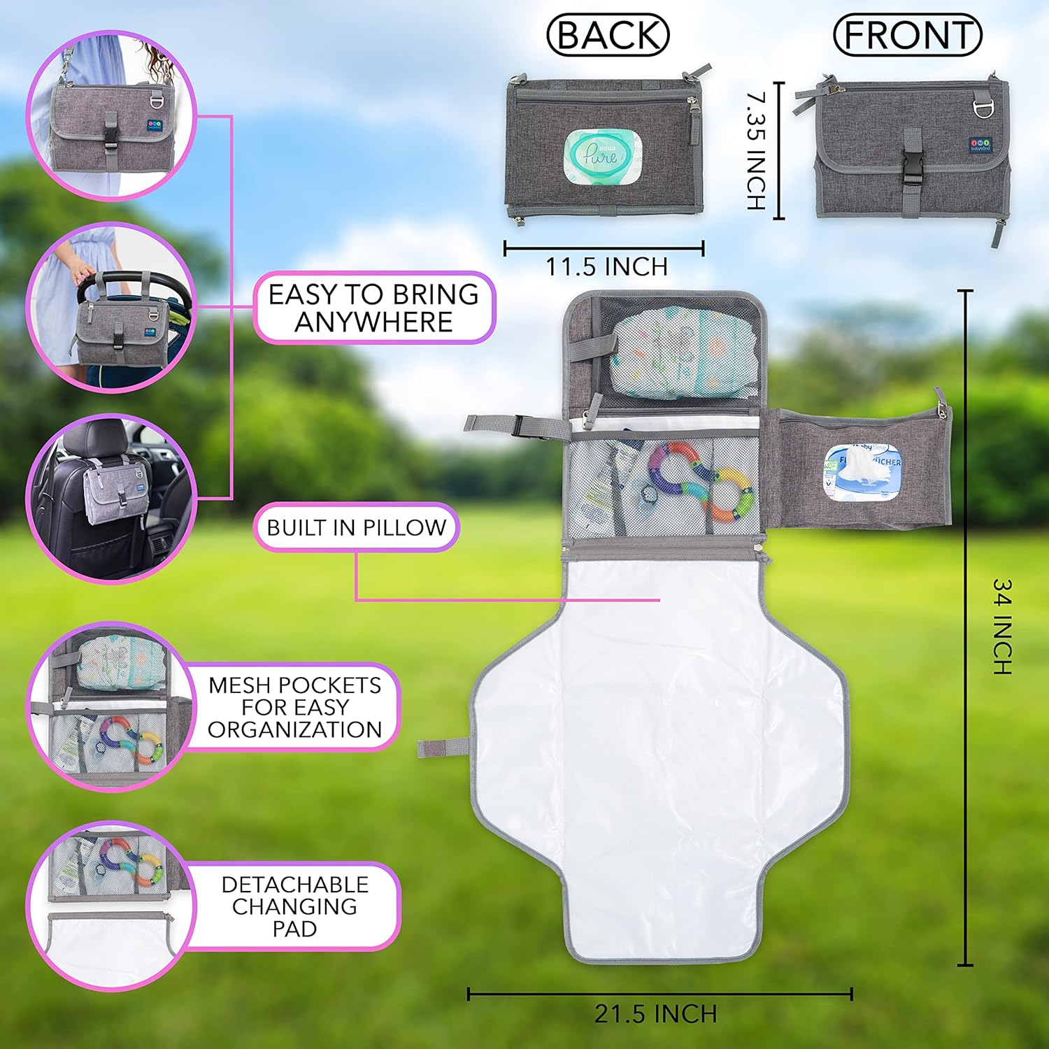 Portable Baby Changing Pad with Waterproof Mat - Foldable Diaper Clutch Kit and Organizer for Travel or Changing Table