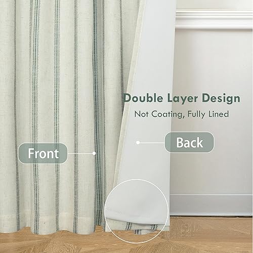 Vista 138 de DriftAway Cortinas opacas de mezcla de lino de 63 pulgadas de largo para dormitorio, cortinas de lino con estampado de rayas verticales, con Gris