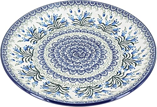 Miniatura 35 de Blue Rose - Plato mágico mágico de hoja perenne azul - 10.5 pulgadas de diámetro - Plato llano de cerámica polaca, diseño festivo para vajilla