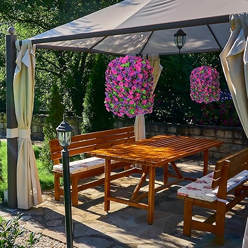 Miniatura 20 de Artificial Flowers with Hanging Basket, Outdoor Faux Plants Silk Morning Glory Vines, Fake Green Arrangement for Garden Patio Spring Summer