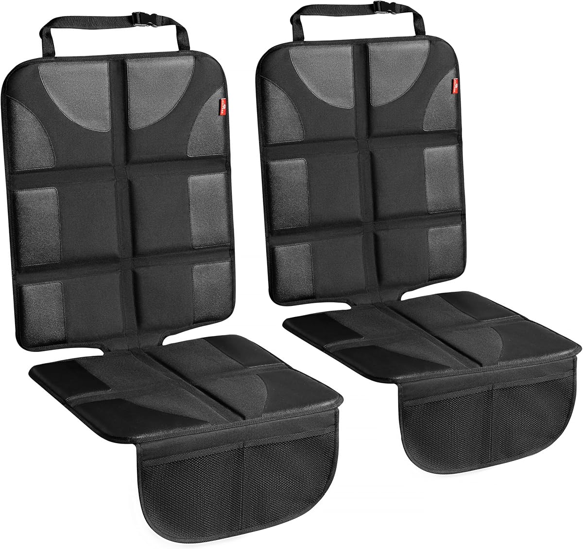 Helteko Car Seat Protector - 2 Pack Car Seat Cover for Child Carseat with Thickest Padding, 600D Oxford, Waterproof & Durable Fabric, Non-Slip Back, 2 Mesh Storage Pockets, Black